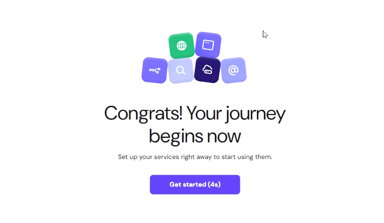 Hostinger welcome screen saying your journey begins now